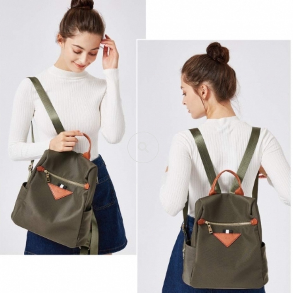 Chic Olive Backpack with Tan Details - Picture 1 of 12